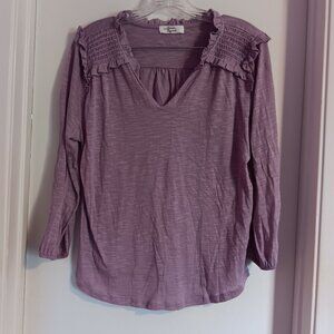 Women's  Beacon Apparel Lavender  Smocked Ruffle Knit Top Size M